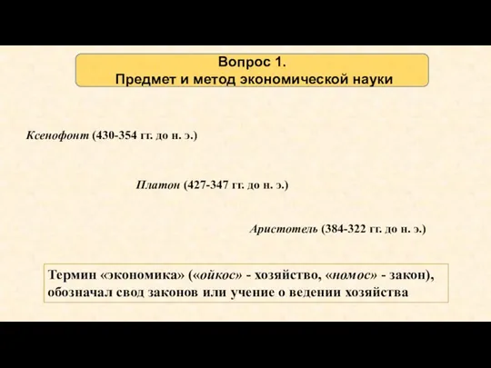 Вопрос 1. Предмет и метод экономической науки Ксенофонт (430-354 гг.