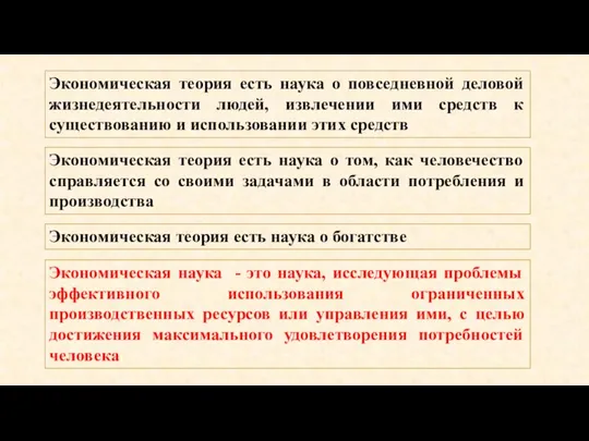 Экономическая теория есть наука о повседневной деловой жизнедеятельности людей, извлечении