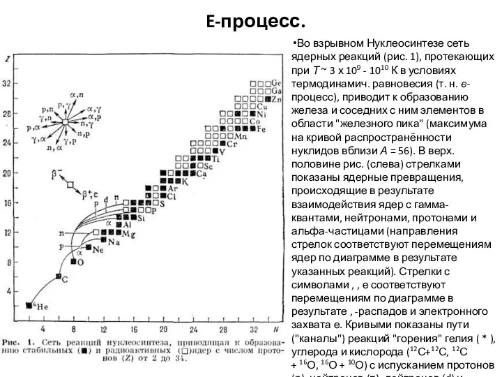 E-процесс. Во взрывном Нуклеосинтезе сеть ядерных реакций (рис. 1), протекающих