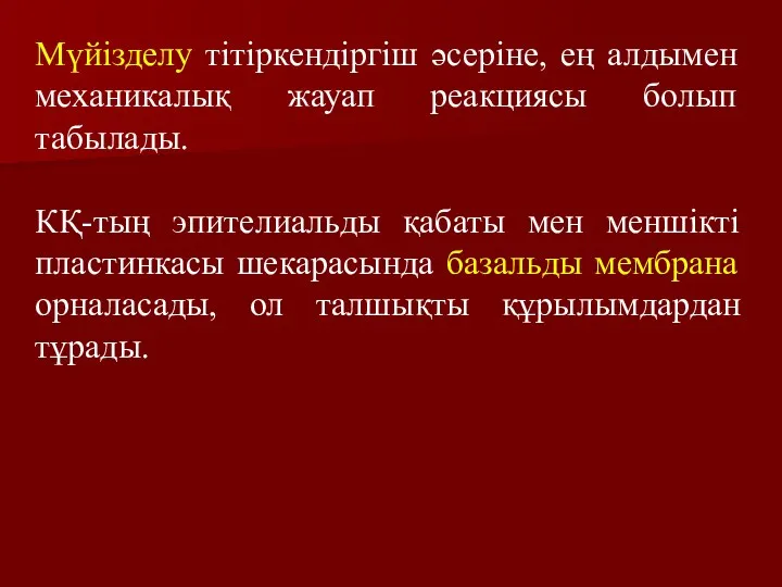 Мүйізделу тітіркендіргіш әсеріне, ең алдымен механикалық жауап реакциясы болып табылады.