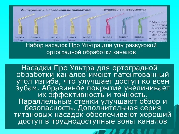 Набор насадок Про Ультра для ультразвуковой ортоградной обработки каналов Насадки