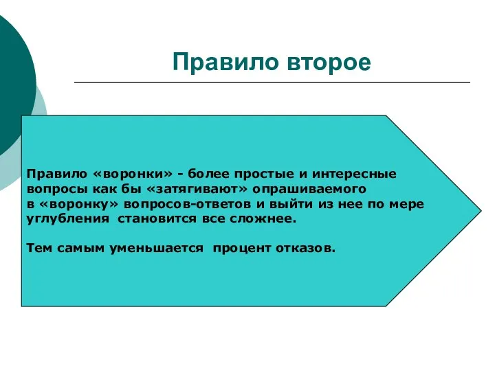 Правило второе Правило «воронки» - более простые и интересные вопросы