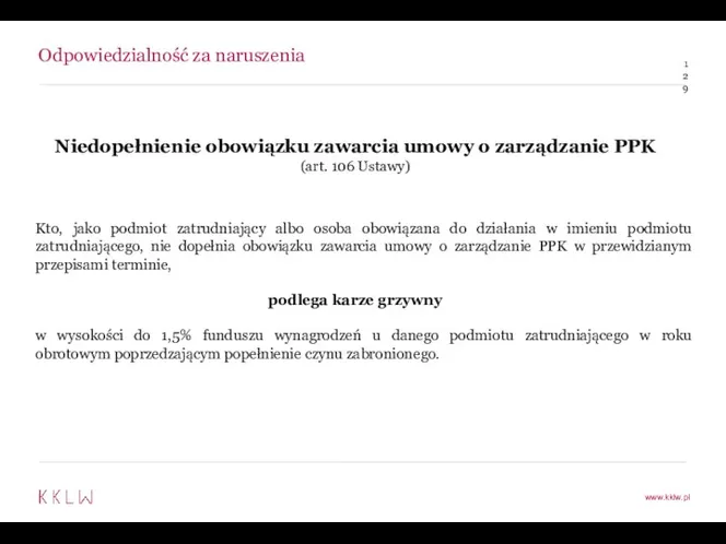 Odpowiedzialność za naruszenia Niedopełnienie obowiązku zawarcia umowy o zarządzanie PPK