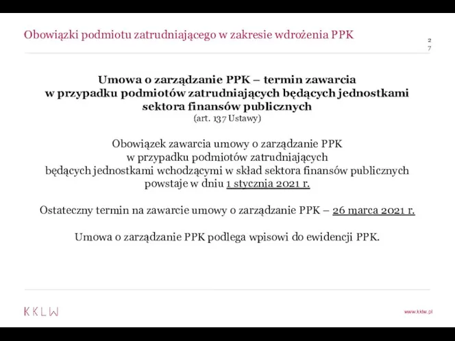 Obowiązki podmiotu zatrudniającego w zakresie wdrożenia PPK Umowa o zarządzanie