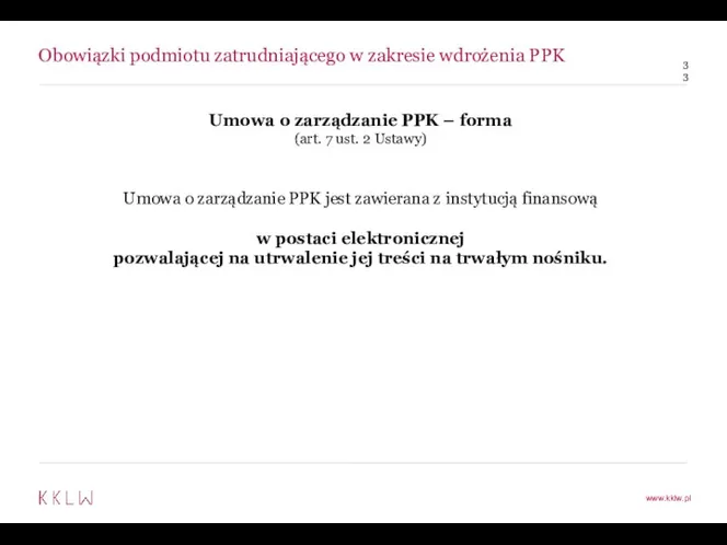 Obowiązki podmiotu zatrudniającego w zakresie wdrożenia PPK Umowa o zarządzanie