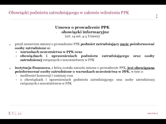 Obowiązki podmiotu zatrudniającego w zakresie wdrożenia PPK Umowa o prowadzenie