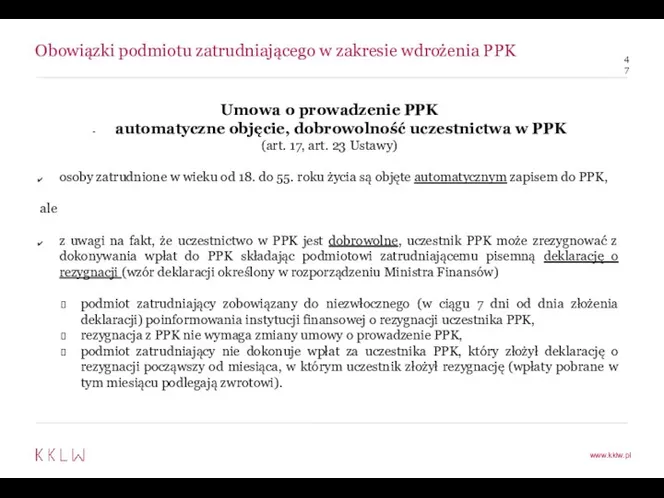 Obowiązki podmiotu zatrudniającego w zakresie wdrożenia PPK Umowa o prowadzenie