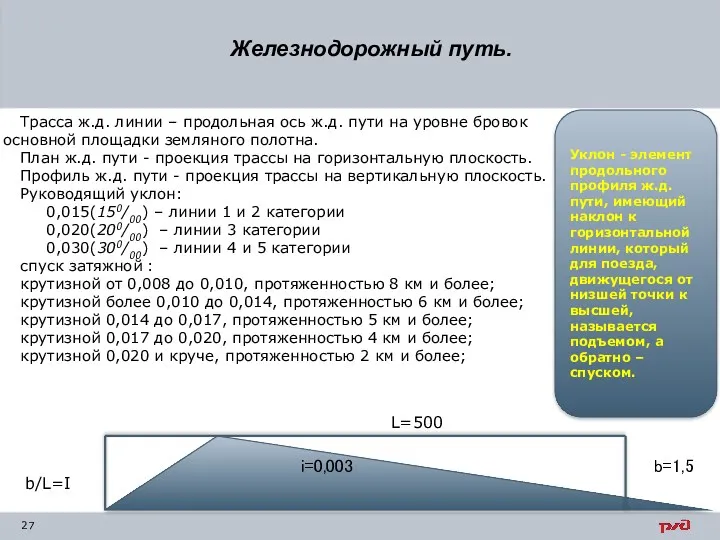 Железнодорожный путь. Трасса ж.д. линии – продольная ось ж.д. пути на уровне бровок