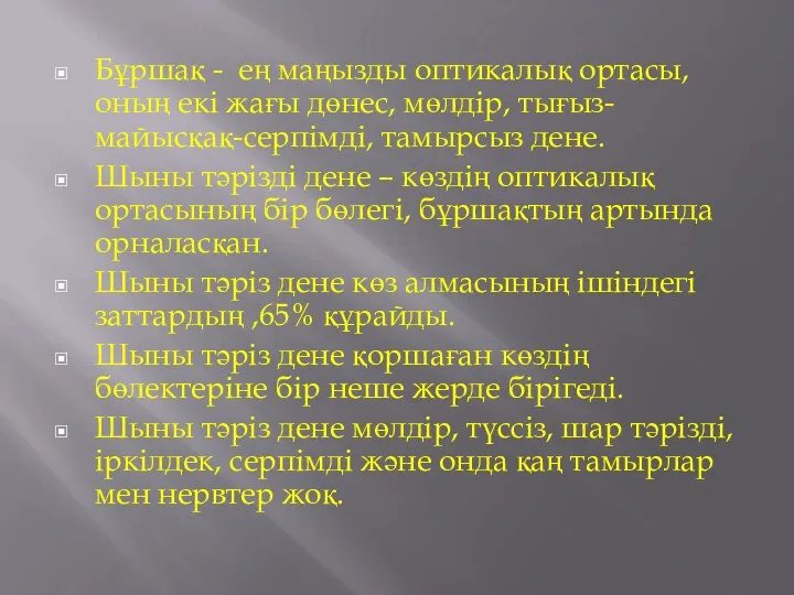 Бұршақ - ең маңызды оптикалық ортасы, оның екі жағы дөнес,