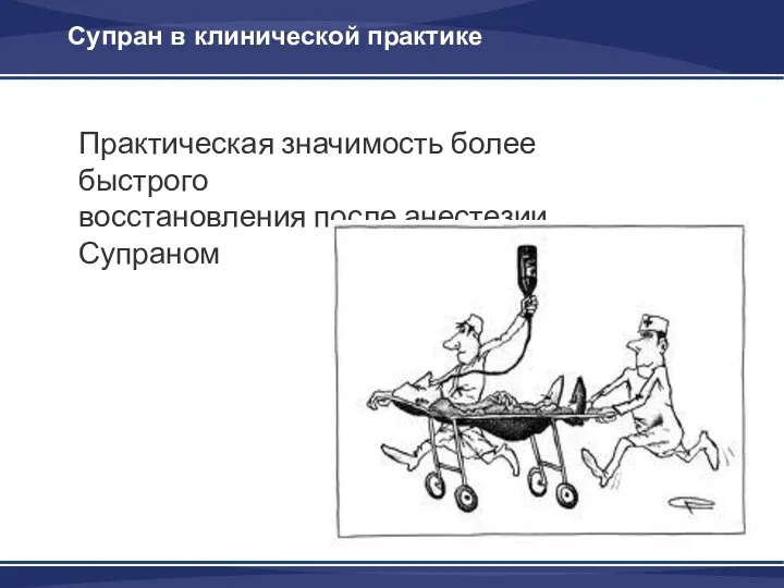 Супран в клинической практике Практическая значимость более быстрого восстановления после анестезии Супраном