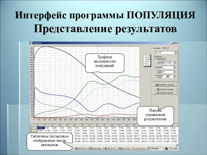 Интерфейс программы ПОПУЛЯЦИЯ Представление результатов