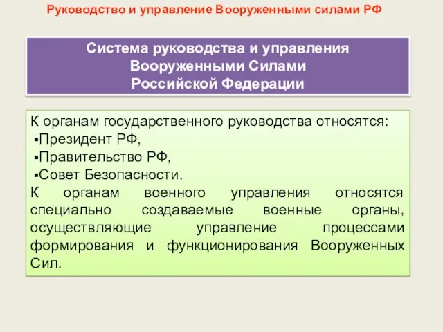 Система руководства и управления Вооруженными Силами Российской Федерации К органам