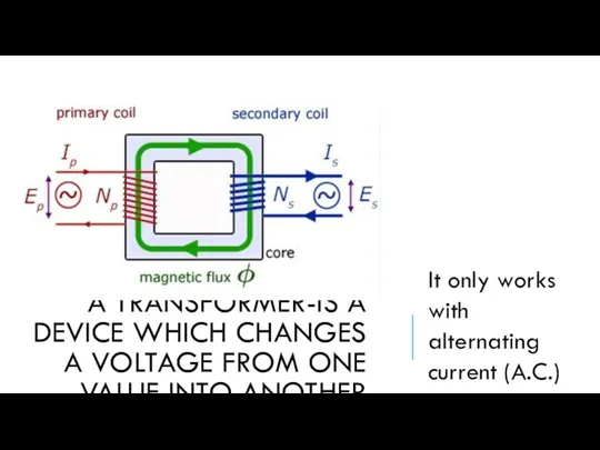 A TRANSFORMER-IS A DEVICE WHICH CHANGES A VOLTAGE FROM ONE