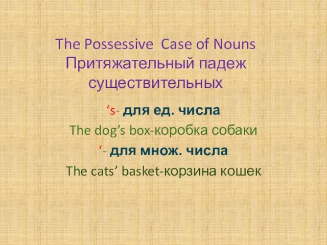 The Possessive Case of Nouns Притяжательный падеж существительных ‘s- для