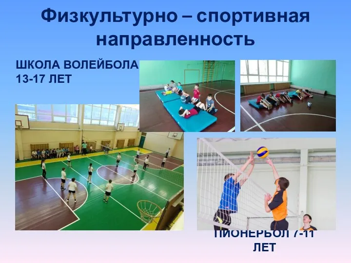 Физкультурно – спортивная направленность ШКОЛА ВОЛЕЙБОЛА 13-17 ЛЕТ ПИОНЕРБОЛ 7-11 ЛЕТ
