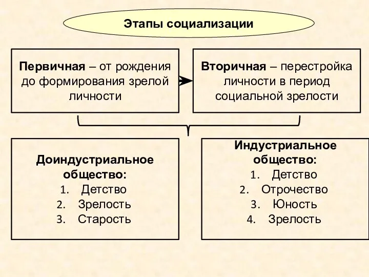 Этапы социализации Первичная – от рождения до формирования зрелой личности