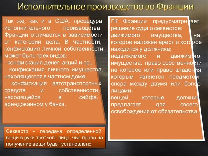 Так же, как и в США, процедура исполнительного производства Франции