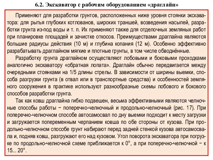 6.2. Экскаватор с рабочим оборудованием «драглайн» Применяют для разработки грунтов,