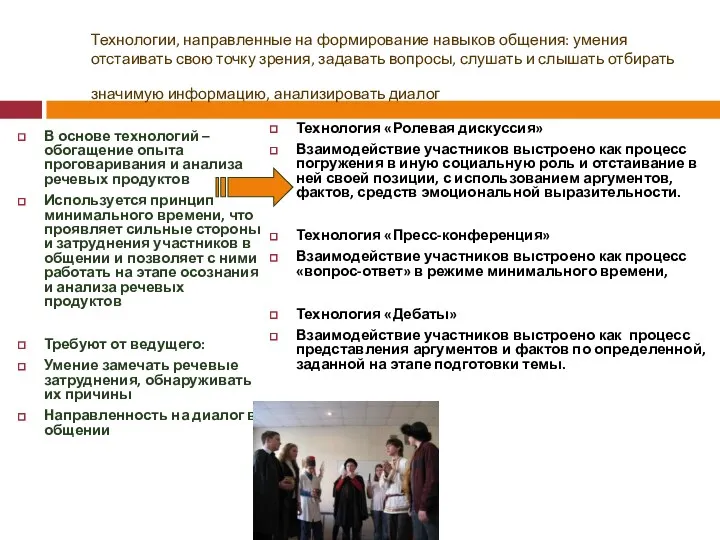 Технологии, направленные на формирование навыков общения: умения отстаивать свою точку