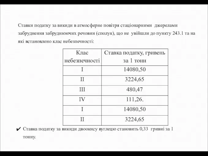 Ставки податку за викиди в атмосферне повітря стаціонарними джерелами забруднення