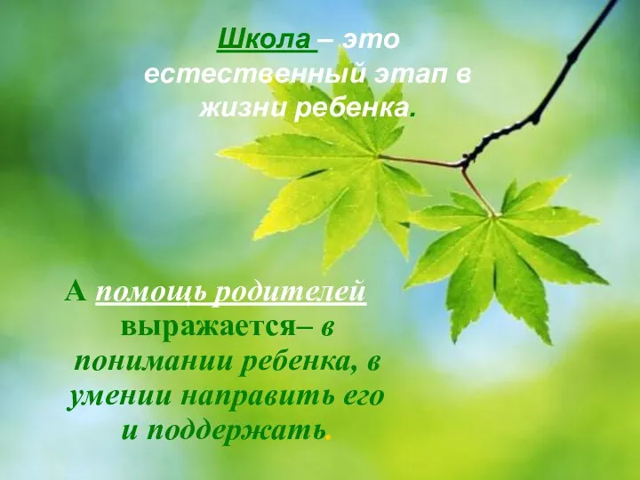 А помощь родителей выражается– в понимании ребенка, в умении направить