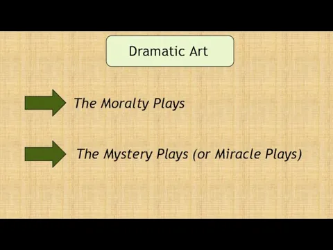 Dramatic Art The Moralty Plays The Mystery Plays (or Miracle Plays)