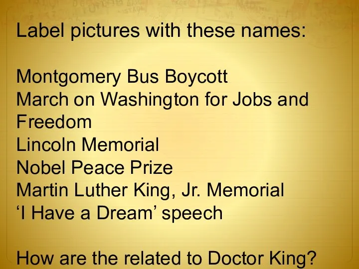 Label pictures with these names: Montgomery Bus Boycott March on