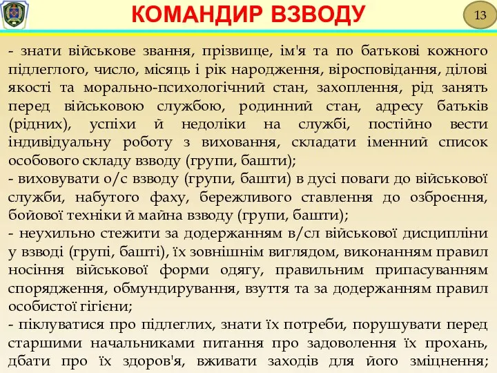 - знати військове звання, прізвище, ім'я та по батькові кожного