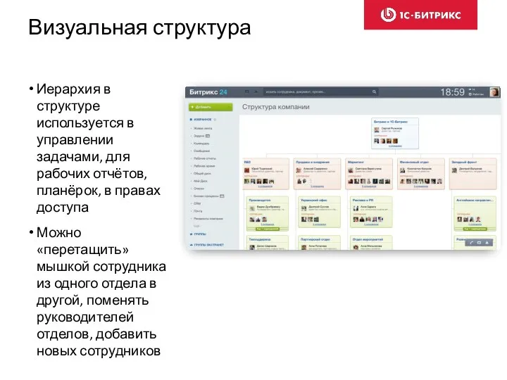 Визуальная структура Иерархия в структуре используется в управлении задачами, для