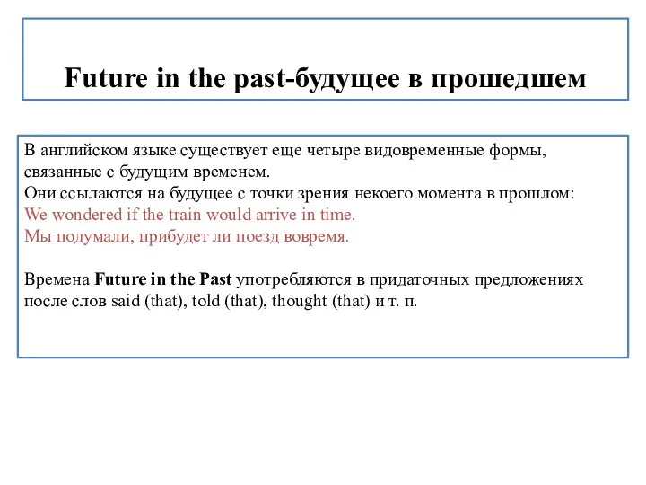 Future in the past-будущее в прошедшем В английском языке существует