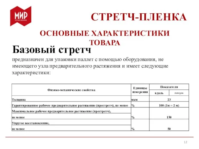 Базовый стретч предназначен для упаковки паллет с помощью оборудования, не