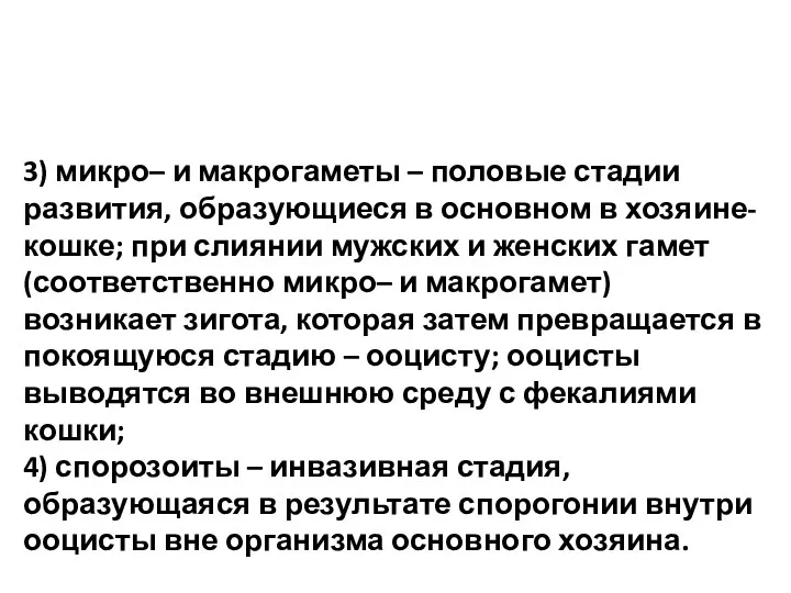 3) микро– и макрогаметы – половые стадии развития, образующиеся в