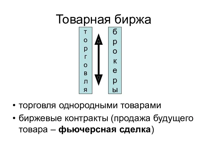 Товарная биржа торговля однородными товарами биржевые контракты (продажа будущего товара