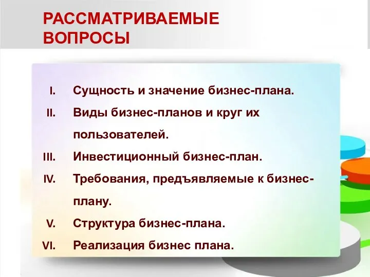 РАССМАТРИВАЕМЫЕ ВОПРОСЫ Сущность и значение бизнес-плана. Виды бизнес-планов и круг