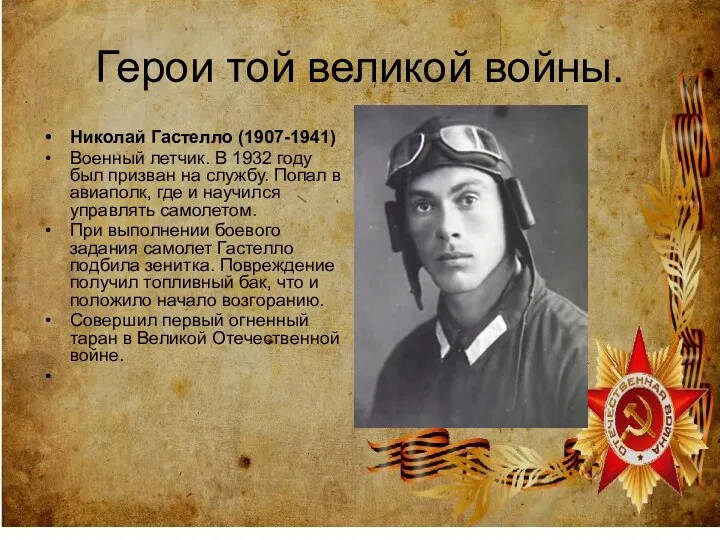 Герои той великой войны. Николай Гастелло (1907-1941) Военный летчик. В