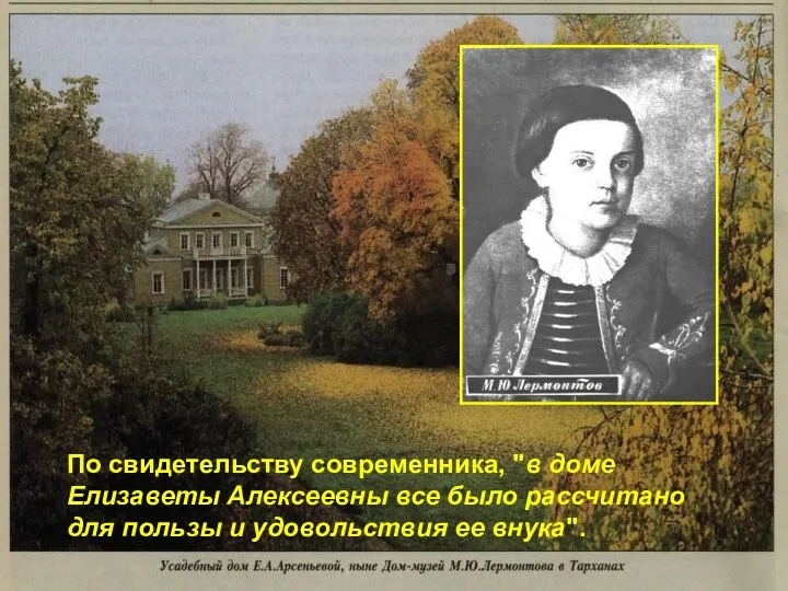 По свидетельству современника, "в доме Елизаветы Алексеевны все было рассчитано для пользы и удовольствия ее внука".
