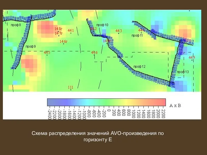 Схема распределения значений AVO-произведения по горизонту Е