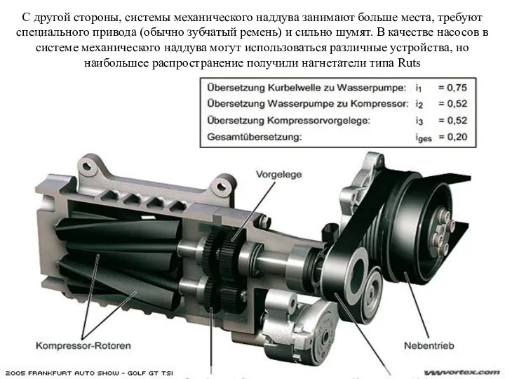 С другой стороны, системы механического наддува занимают больше места, требуют