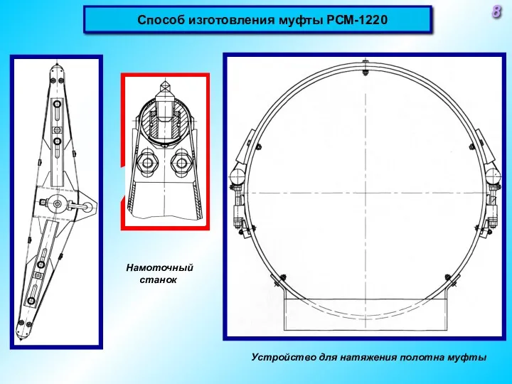 Способ изготовления муфты РСМ-1220 8 Намоточный станок Устройство для натяжения полотна муфты