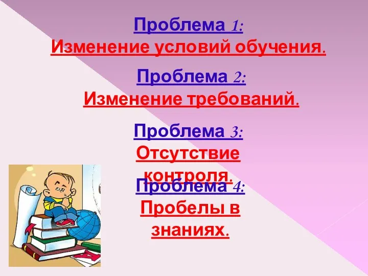 Проблема 1: Изменение условий обучения. Проблема 2: Изменение требований. Проблема