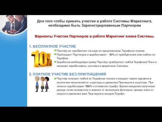 Для того чтобы принять участие в работе Системы Маркетинга, необходимо