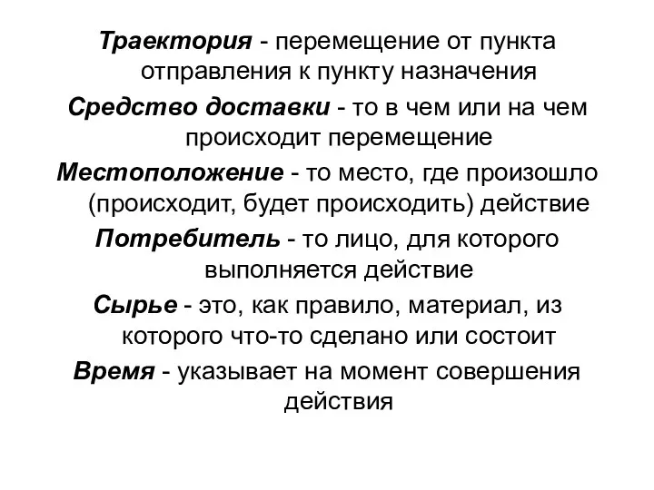 Траектория - перемещение от пункта отправления к пункту назначения Средство