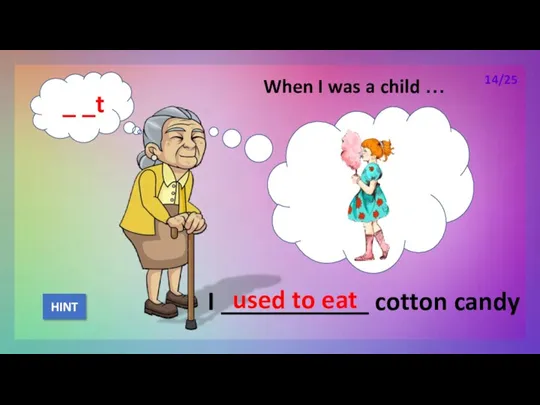When I was a child … I ___________ cotton candy used to eat HINT 14/25