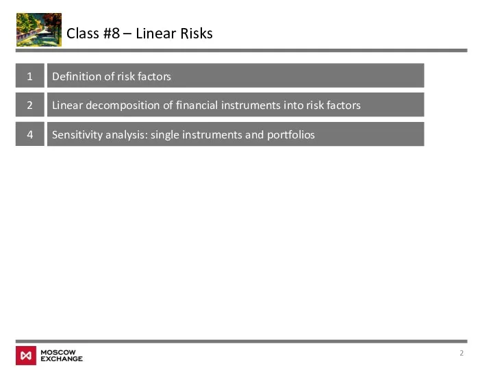 1 Definition of risk factors 2 Linear decomposition of financial