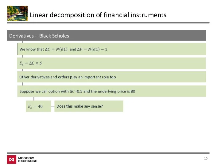 Derivatives – Black Scholes Linear decomposition of financial instruments Other