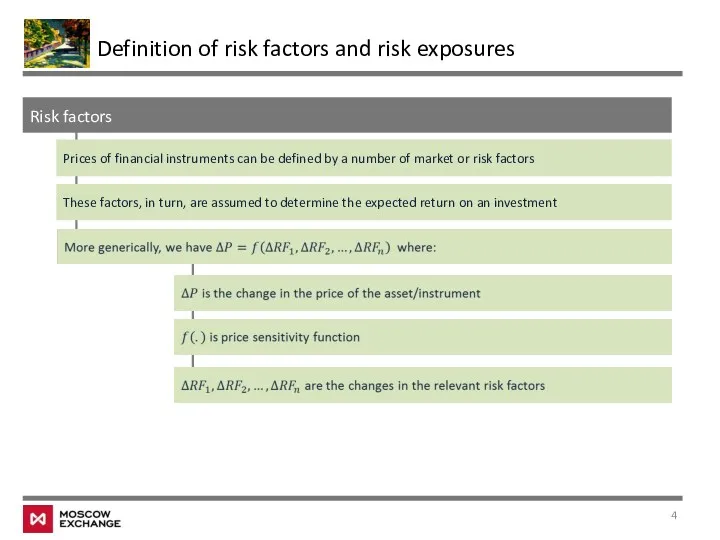 Risk factors Prices of financial instruments can be defined by