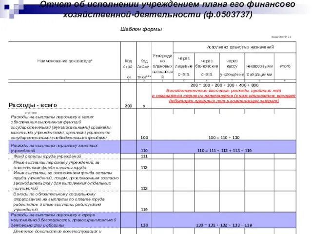 Отчет об исполнении учреждением плана его финансово хозяйственной-деятельности (ф.0503737)