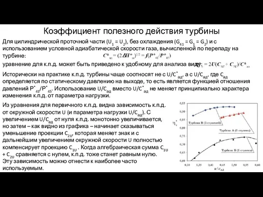 Коэффициент полезного действия турбины Для цилиндрической проточной части (U1 =