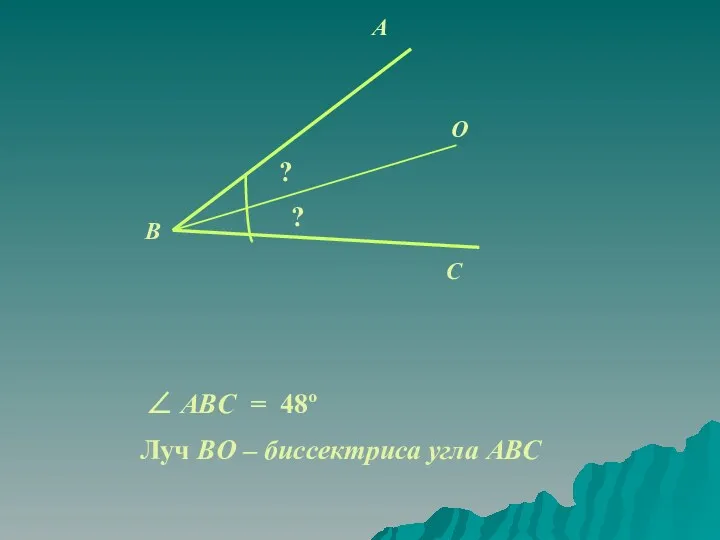 A C O B ? Луч BO – биссектриса угла АВС ? ∠ ABС = 48º