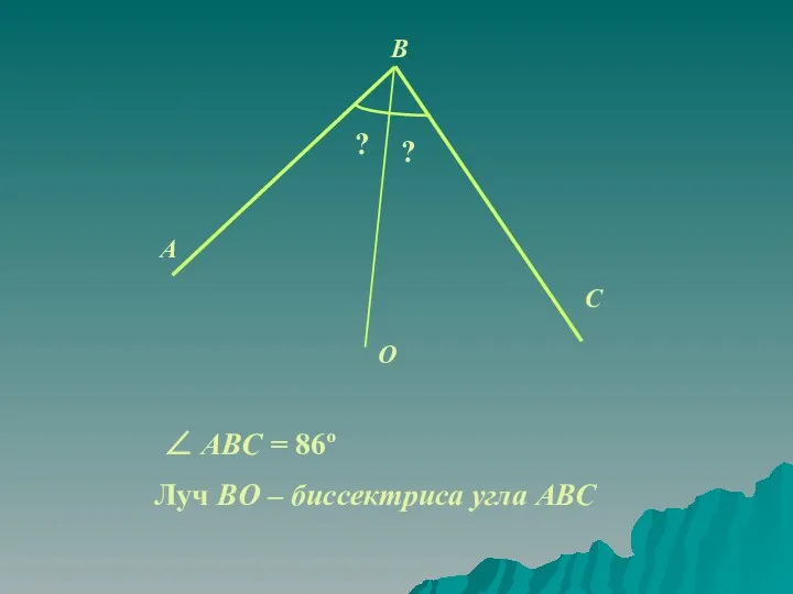 A C O B ? Луч BO – биссектриса угла АВС ? ∠ ABС = 86º